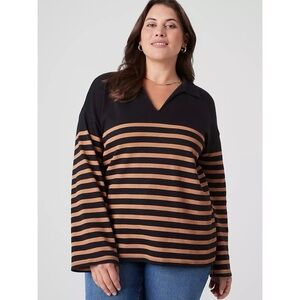 Lane Bryant black/brown striped collared wide-sleeve pullover knit top (18/20)